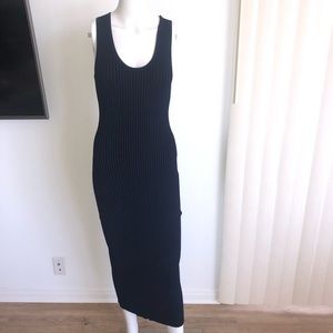 Adam Selman black + blue form fitting midi dress